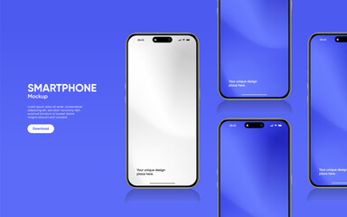 Realistic smartphone mockup. Mobile phone vector with isolated on white background. Device front view. 3D mobile phone with shadow. Realistic, high quality smart phone mockup for ui ux presentation.