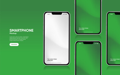 Realistic smartphone mockup. Mobile phone vector with isolated on white background. Device front view. 3D mobile phone with shadow. Realistic, high quality smart phone mockup for ui ux presentation.
