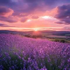 Fototapeta premium Lavender Fields at Sunset