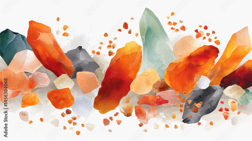 Poster collection of colorful rocks displaying natural variations in texture and hue that highlight the bea