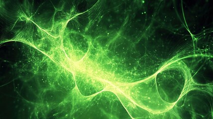 Fototapeta premium Close up of glowing green energy particles forming an abstract background in a digital painting style representing technological innovation and ecological sustainability concepts.
