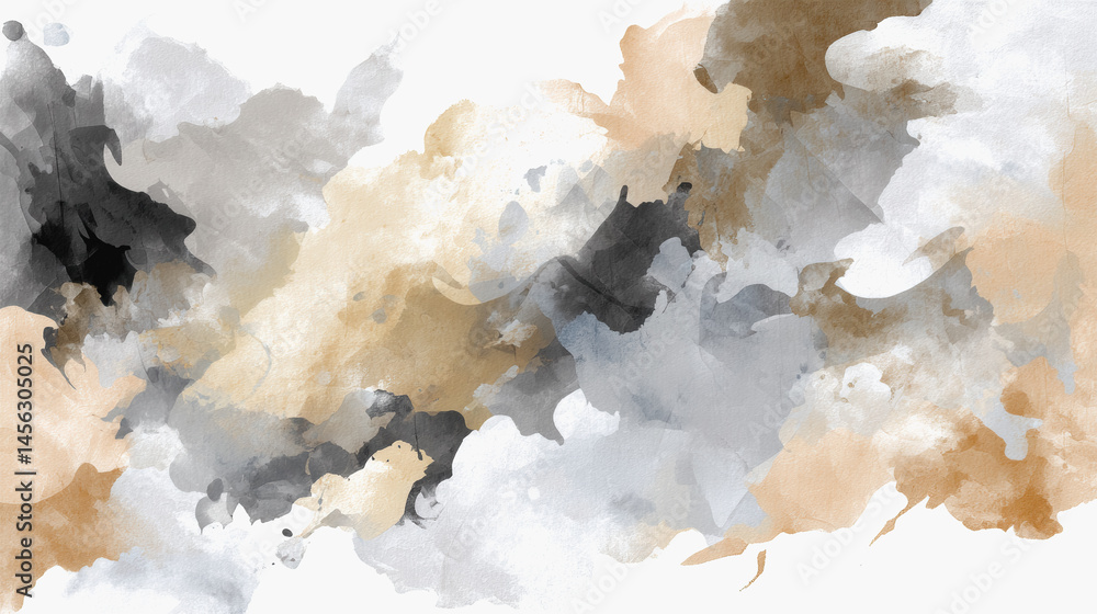 Poster elegant watercolor background blending soft white and brown tones creating a subtle and calming arti
