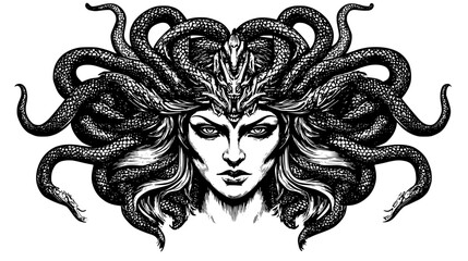 Medusa With Writhing Serpent Hair, vector illustration