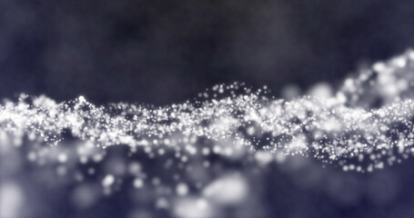 mysterious field of glowing particles in fog and smoke. Abstract flowing smooth particles waves background. Digital network. Big data