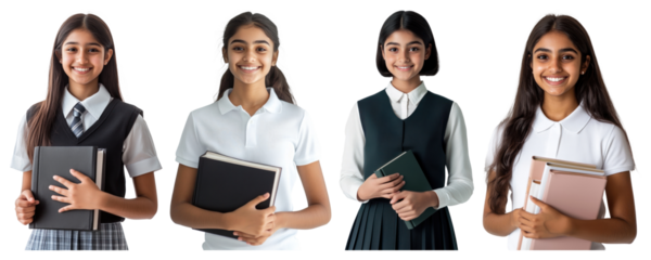 PNG High school british half indian girl private school student smiling uniform holding., transparent background
