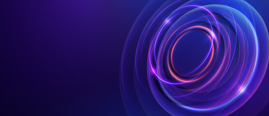 Futuristic glowing swirl rings on dark purple background