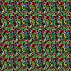 Vibrant seamless abstract pattern with tangled multicolor lines and geometric shapes. Energetic chaotic design ideal for modern art, textiles, posters, backgrounds, and creative projects.