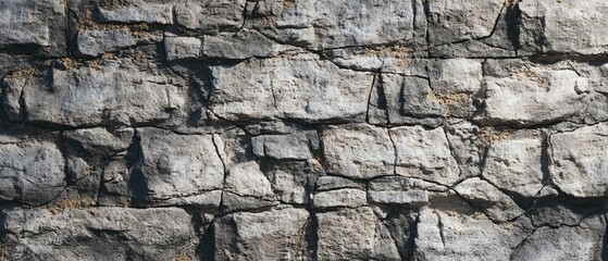 Obraz premium Gray stone wall texture with rough surface and irregular shapes.