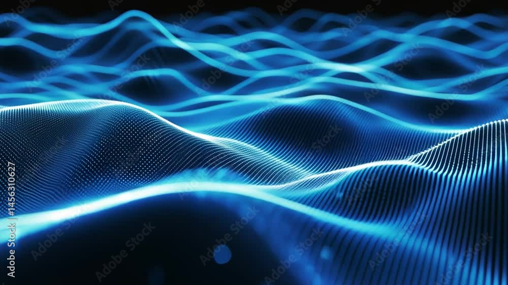 Poster digital waves mesmerizing blue lines and patterns showcasing technology, data, and futuristic moveme