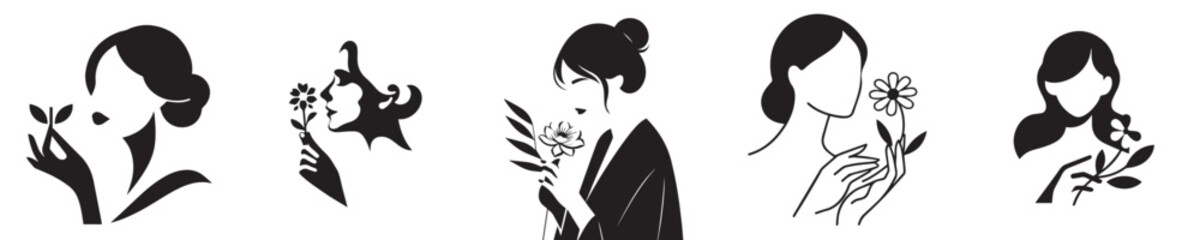 Vector silhouette of beautiful woman with flowers