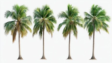 Five coconut palms against white background