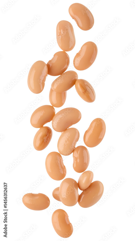 Poster multiple boiled beans falling on transparent background