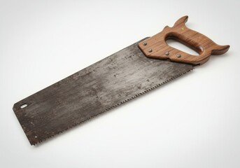 Hand Saw with Wooden Handle on White Background