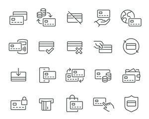 Editable Vector Icon Set in Line Style on Credit Cards and Finance Theme.