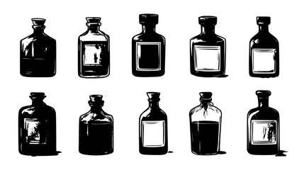 Apothecary Bottles With Handwritten Labels, vector graphic