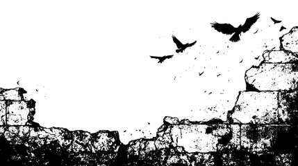 Obraz premium Birds Flying Past Rough Walls, vector graphic