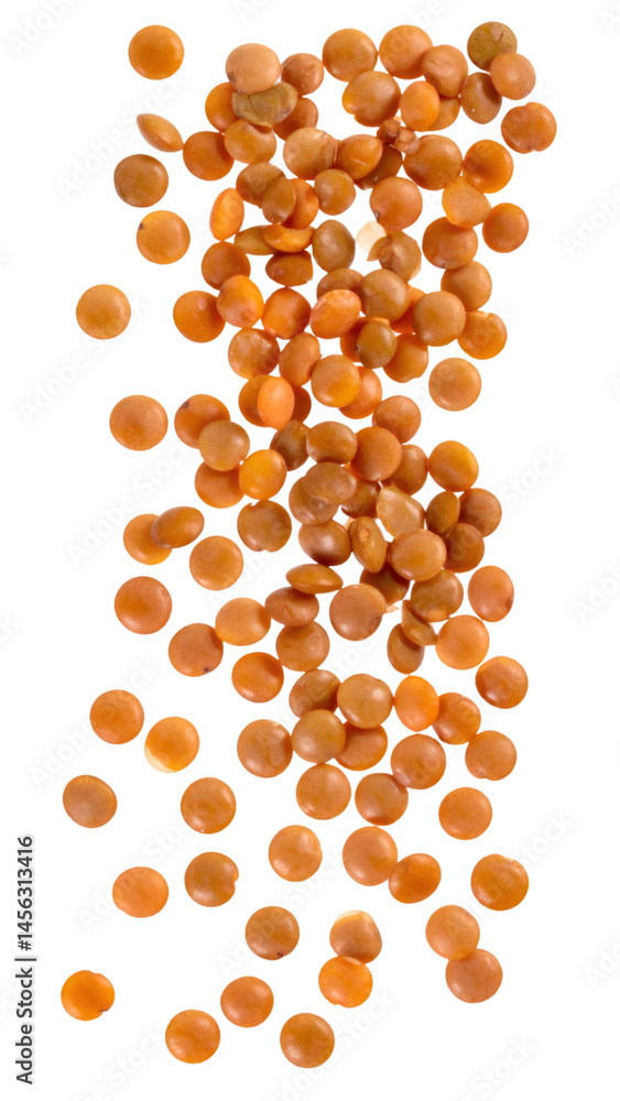 Poster red lentils falling on transparent background, isolated with clipping path