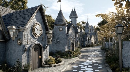 Quaint, stone-built village street lined with fairytale-like houses