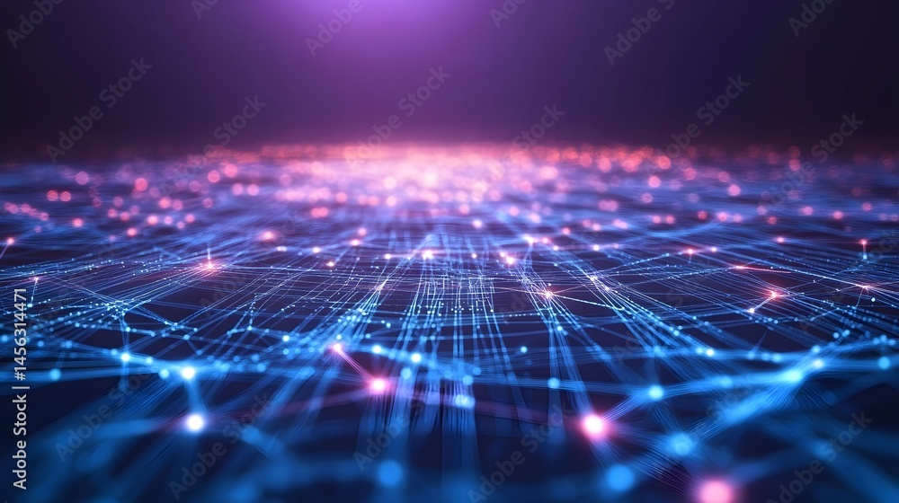 Aufkleber abstract digital network graphic with glowing points and lines.