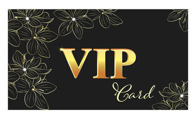 VIP Card, Premium Card, Floral Golden Frame, Gift Card, Sparkles, Golden Flowers, Business, Casino, Gemstones, Voucher