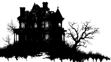 Dilapidated Mansion With Boarded Windows, vector graphic