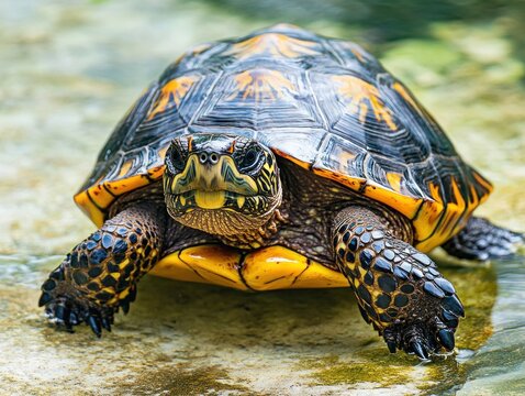 Close-up of a turtle with intricate shell patterns