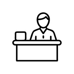 Support Agent Icon at Desk with Minimalist Design  