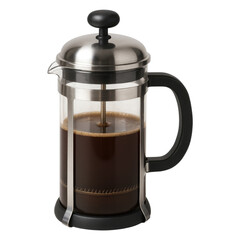 Freshly Brewed Coffee in a Stylish Stainless Steel French Press A Perfect Morning Beverage, Isolated on Transparent Background