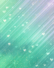 A green background with white hearts scattered across it