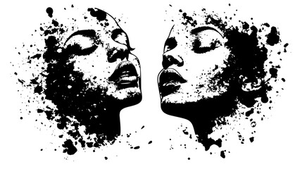 Mixed Media Faces With Texture, vector graphic