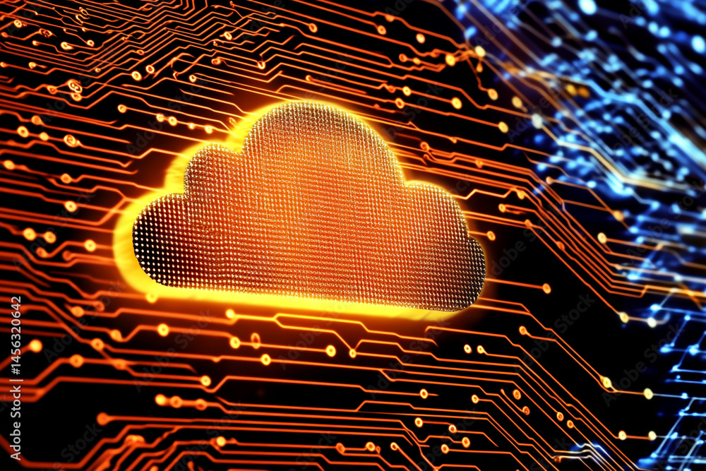 Aufkleber glowing cloud symbol on a circuit board representing digital technology and cloud computing