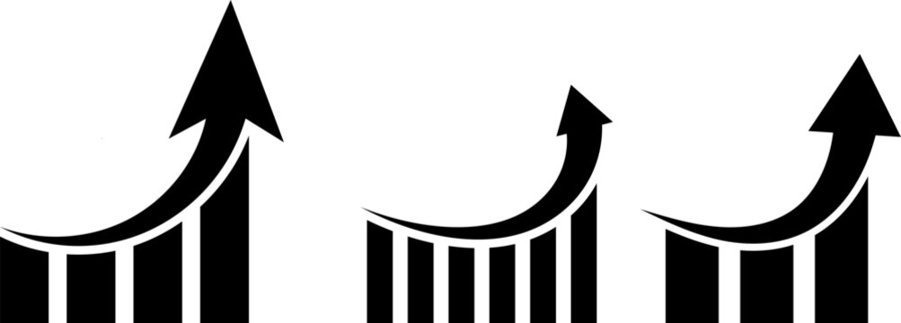 Growing graph icon set. increase decrease arrow. up down market investment. business finance buttons. Profit chart graphic set
