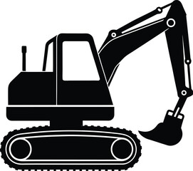 Excavator silhouette isolated on white background