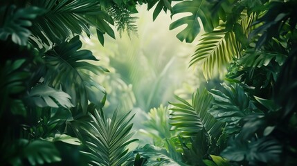 Tropical Leaves Foliage Background, Green Nature..