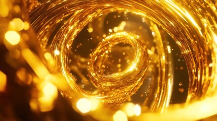 Golden liquid swirls in a dynamic vortex