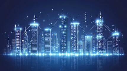 Fototapeta premium Futuristic city skyline, illuminated by digital light