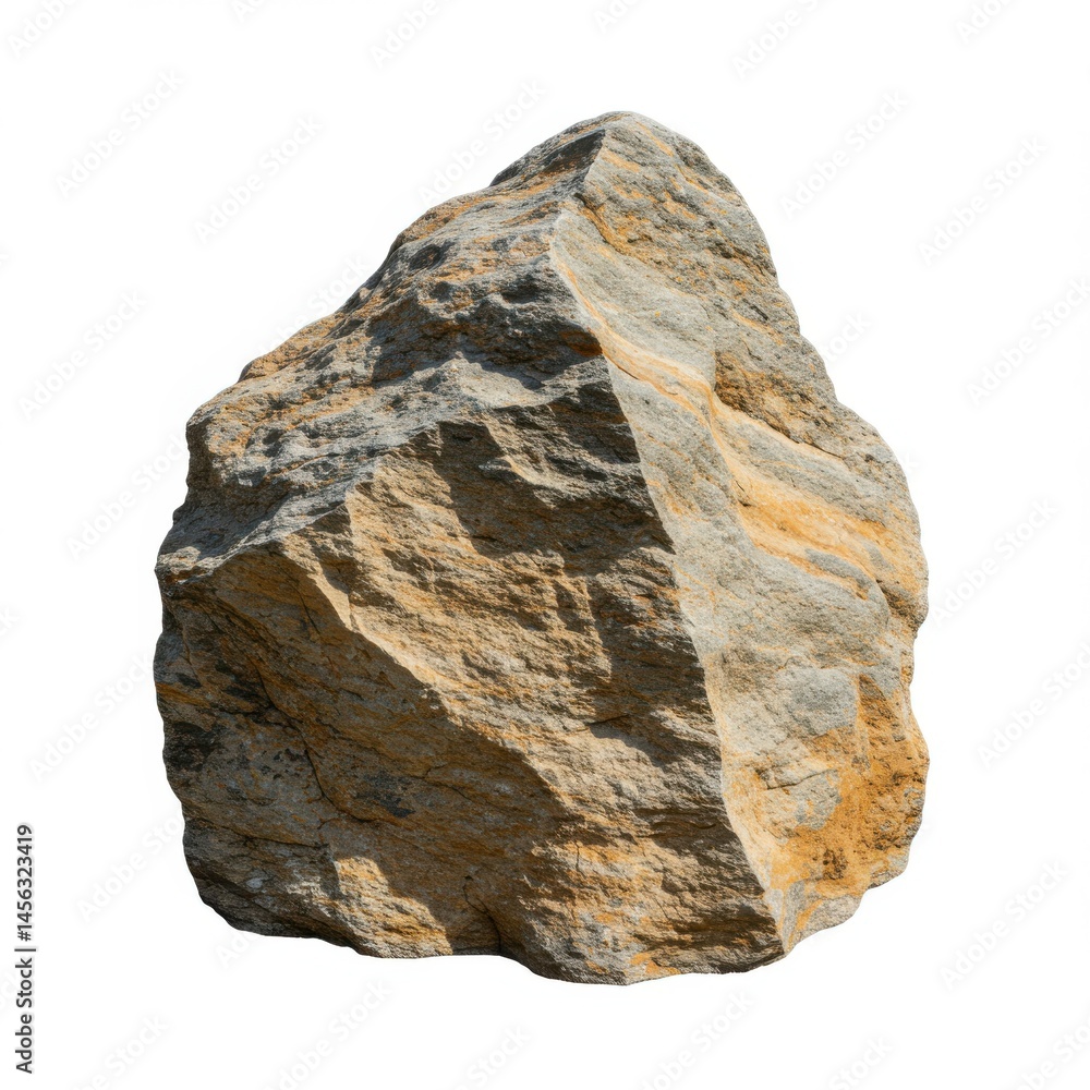 Poster a single large dark gray rock with textured surface isolated on a white background in a studio shot