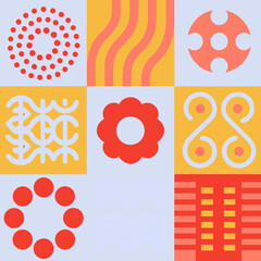 Vector set of brutalist geometric shapes. Naive playful shapes.Abstract minimalist figures, stars, flowes.Vector