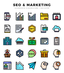 Set of Market & Economy Icons. Simple Lineal Color art style icons pack.