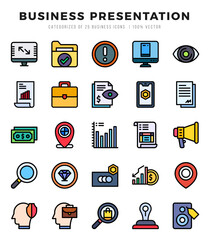 Business Presentation Icon Pack 25 Vector Symbols for Web Design.
