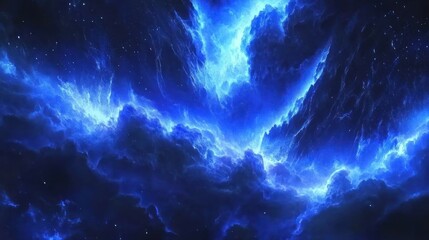 Fototapeta premium Abstract cosmic nebula, vibrant blue flames