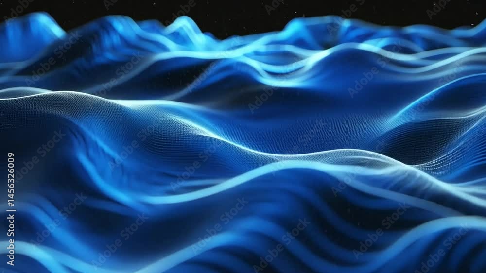 Poster abstract blue waves mesmerizing fluid motion and depth with smooth curves and glowing lines in tranq