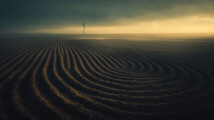 Naklejka premium Misty field with wind turbine