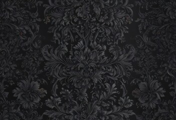 Intricate black damask, seamless floral vines , dark, monochrome