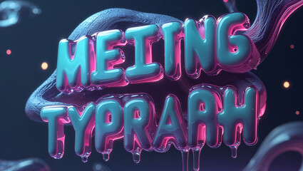 3d rendering of "melting typrah" typography design in neon blue and pink colors