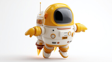 Cute Retro Yellow Robot Astronaut with Jetpack Flying in Space