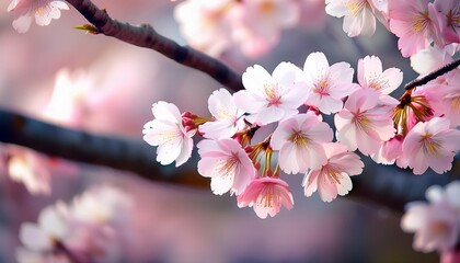 Obraz premium beautiful impressive pink and white japanese sakura cherry blossom flower joy and beauty of spring