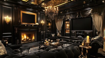 Fototapeta premium Luxurious Dark-toned Home Theater