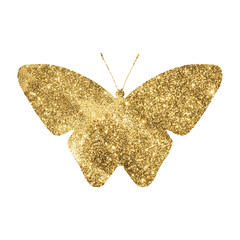 Golden Sparkle glitter isolated butterfly on transparent background