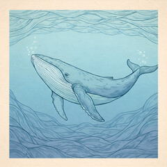 Blue Whale Swimming in Ocean Illustration | Generative AI
